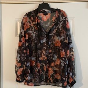 Floral Sheer Women's Top - Black and Orange